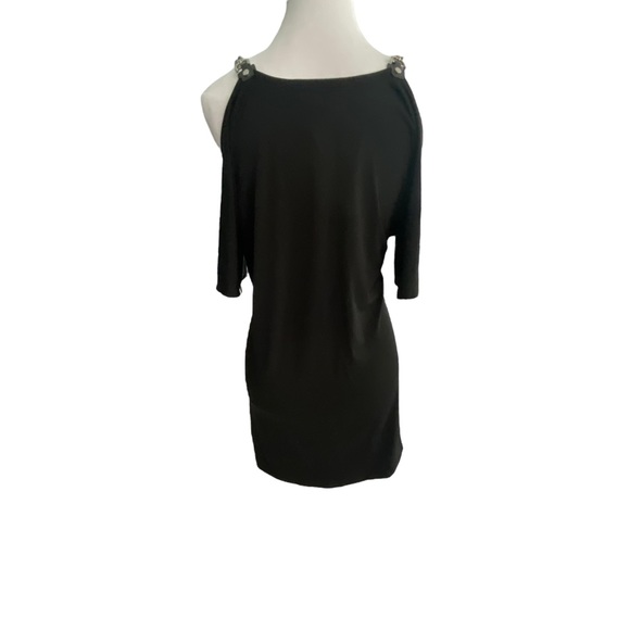 Michael Kors Chain Straps Cold Shoulder Shirt Dress Black Size Petite Small midi - Picture 5 of 15